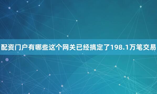 配资门户有哪些这个网关已经搞定了198.1万笔交易